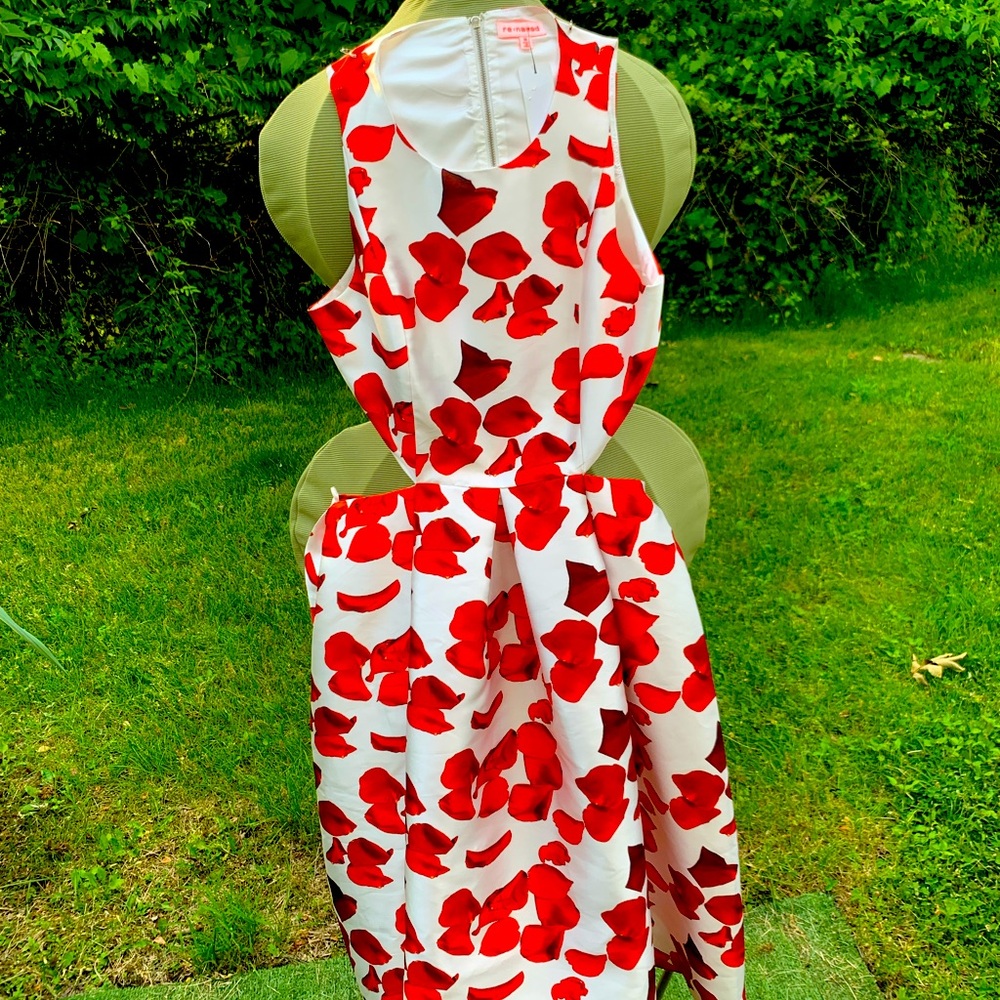 Roses- Red and white cut out polyester dress! Brand new. M 6/8.